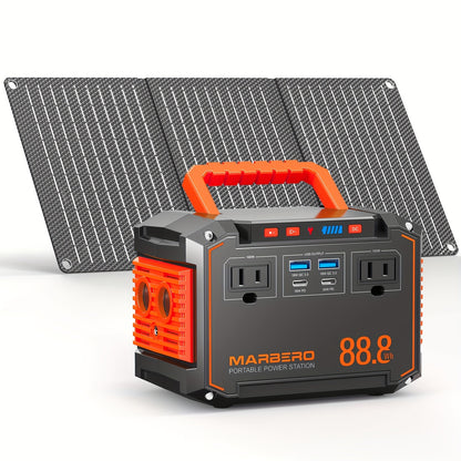 150W/300W Portable Camping Power Station 88.8Wh/111Wh/240Wh With 30/60W Solar Panel Or 88.8Wh/240Wh.with 2*AC/USB-C PD/USB QC3.0/DC Output, LED Emergency Power Light For Outdoor Camping, RV Traveling, Emergencies For Christma