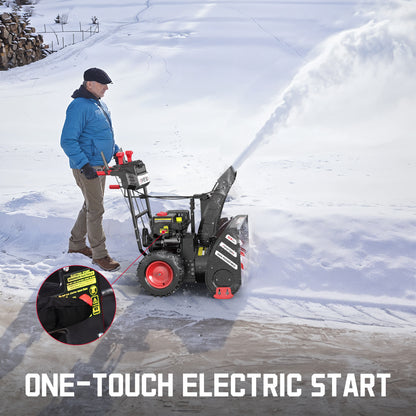 24-Inch 7.0HP Two-Stage Snow Blower Gas Powered with Electric Start, Self-Propelled Drive, LED Headlight, 13" Snow Tires, Black Friday Sale