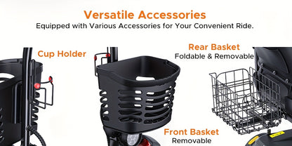 New 4-Wheel Mobility Scooter, 250W Motor, 5.6MPH Speed, 24V 12AH Battery, Solid 8"x3" Tires, Rearview Mirrors, Dual Baskets, Foldable & Adjustable Design, Easy To Control, Ideal For Daily Use And Outdoor Adventures, Red