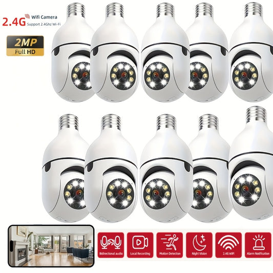 10pcs FHD 2MP Wireless Light-Bulb Security Camera, Work With 2, 4ghz WiFi, Motion Auto Tracking, 2 Way Audio, Spotlight Night Vision, E27 Screw-in CCTV Camera