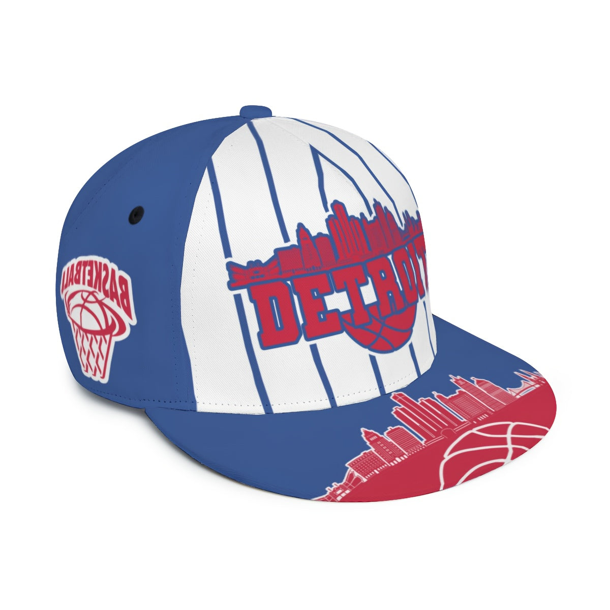 Unisex Basketball Cap with a Flat Brim - Adjustable Hat Featuring a Snap Closure, Creatively Designed with Detroit City Vertical Stripe Print - Game Day Cap - Fan Apparel - Breathable for All Seasons - Suitable for Outdoor An