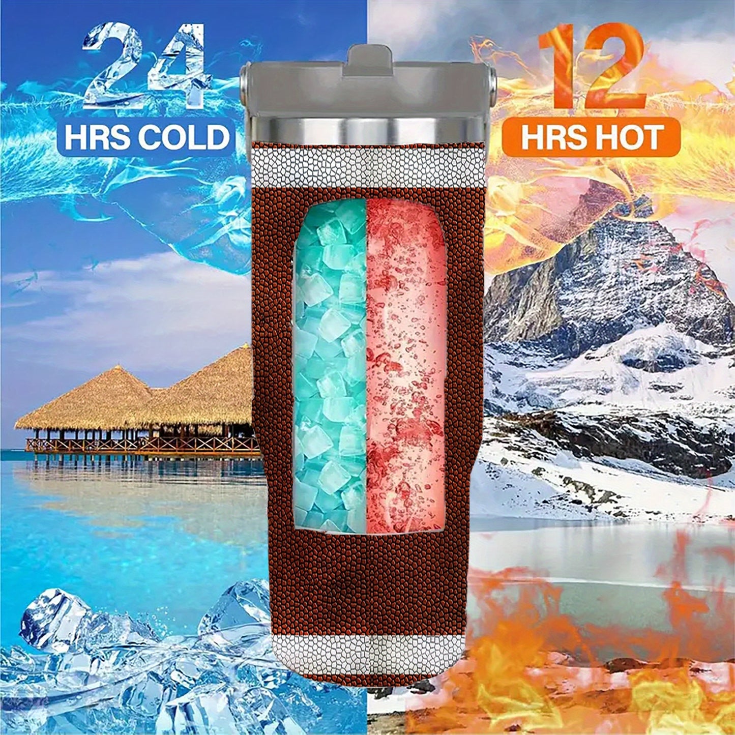 30oz Football Texture Stainless Steel Tumbler, Double Wall Vacuum Insulated Travel Mug, Spill Proof Lid, Perfect Gift for Dad, Mom, Ideal for Christmas, Thanksgiving, Valentine's, Mother's, Father'S Day, Gift for birthday, Co