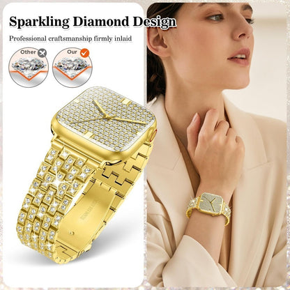 Sparkling Synthetic Zirconia - Embellished Zinc Alloy Apple Watch Strap, Stainless Steel Clasp, Compatible with iWatch 1 - 10, SE, Ultra (38 - 49mm) Excluding the watch and the case, Strap for Smart Watch, Watch Accessories,