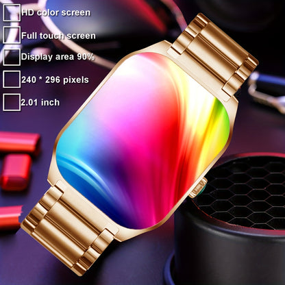 1pc Coiusor Smart Watch for Men & Women - Elegant Golden-Tone Stainless Steel, 2.01" HD Display, Wireless Calls, USB Rechargeable, Wireless 5.2, Sports Modes, Pedometer, Message Notifications, Compatible with iPhone/Android