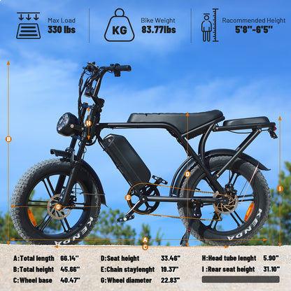 Electric Bike, Dual Battery V8 Max E-Bike - 100km Range & 19mph Speed, 740W Adults Electric Bicycle for City Commuting & Trail Ridin