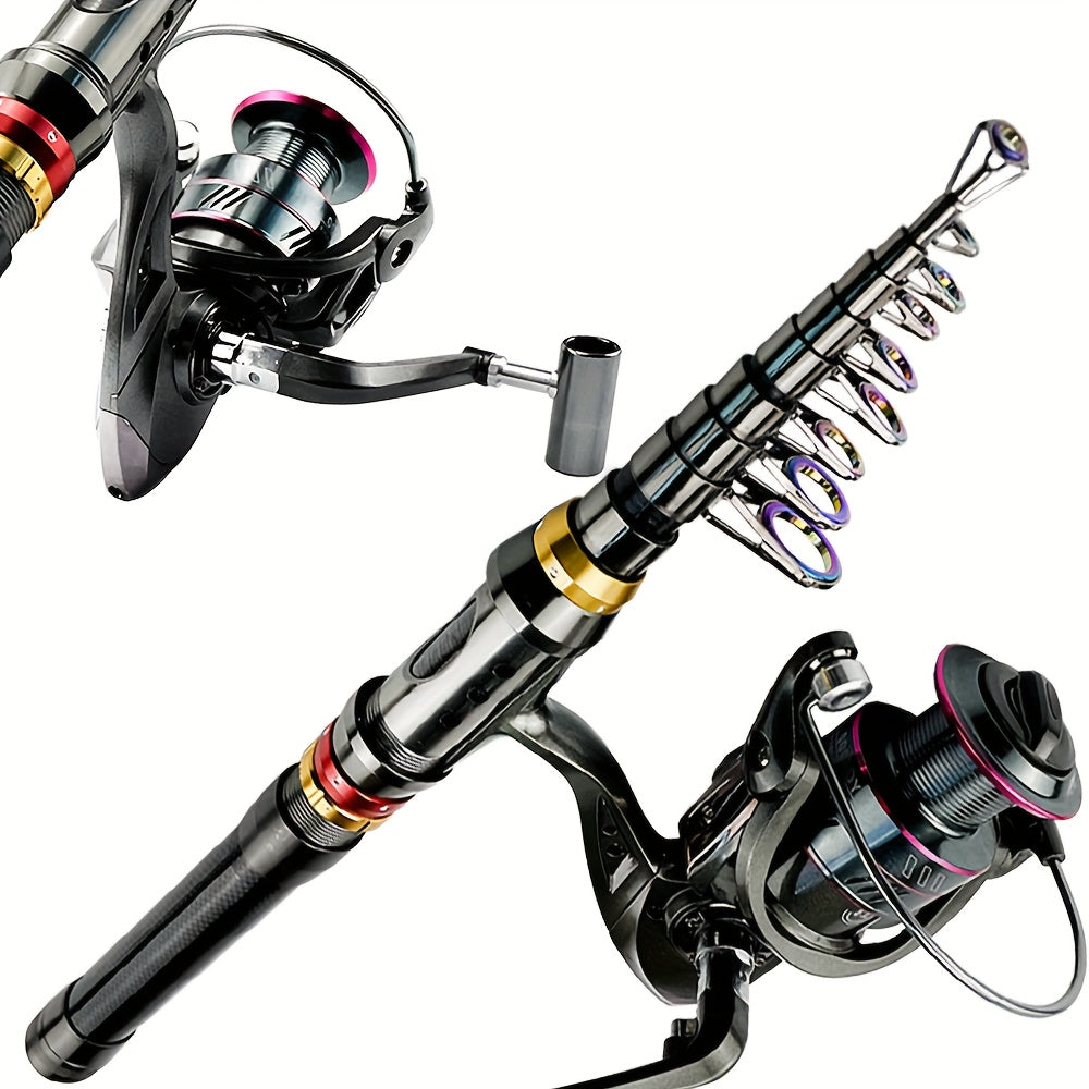 Carbon Fiber GHOTDA New Fishing Rod Combo - Includes 1 Telescopic Rod, 1 Spinning Reel, Foldable Fishing Rod, Suitable for Saltwater & Freshwater Fishing