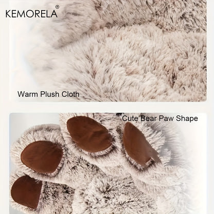 Bear Paw-Shaped Plush Pet Bed with Non-Slip Bottom - KEMORELA - Soft Polyester & Polyester Fiber Fill - Cozy Warm Cat & Dog Bed for Small Pets - Cute Animal-Themed Home Decor - Playful Design