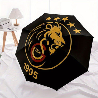 Galatasaray 3D Printed Lion Emblem Automatic Umbrella - Durable 8-Rib Iron Frame, Foldable & Portable for Men & Women, Black with Golden Accents, Perfect for Business, Daily Use & Outdoor Activities, Outdoor Umbrella, Busines
