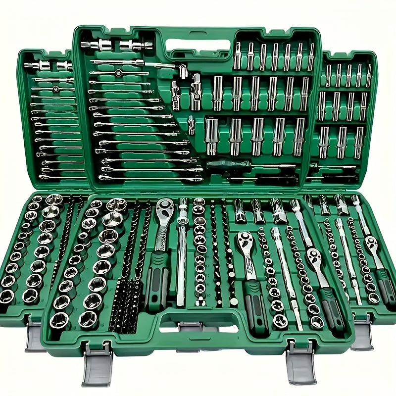 High-end Professional 216&45pcs Mechanical Tool Set, 1/2*1/4 Inch And 3/8 Inch Drive Depth And Standard Wrench Set, Torque Wrench, Auto Parts Repair And Household Mechanical Tool Set, Suitable for Vehicle And Bicycle Repair T