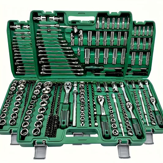 High-end Professional 216&45pcs Mechanical Tool Set, 1/2*1/4 Inch And 3/8 Inch Drive Depth And Standard Wrench Set, Torque Wrench, Auto Parts Repair And Household Mechanical Tool Set, Suitable for Vehicle And Bicycle Repair T