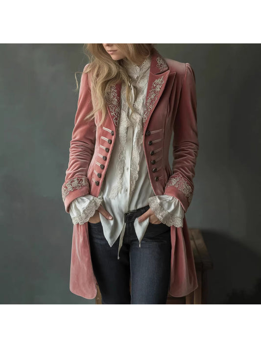 Autumn and Winter New Collection: Vintage, Regal-style Velvet Coat with a Touch of Avant-garde Design, Slim-fit,, Medium-length Suit.