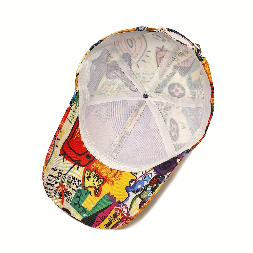 MIACAWOR Hip-Hop Graffiti Baseball Cap - Adjustable, Lightweight Polyester, Outdoor Sports Visor with Vibrant Street Art Design, Buckle Closure, Hand Washable, Party Hat|Graffiti Design|Adjustable Cap