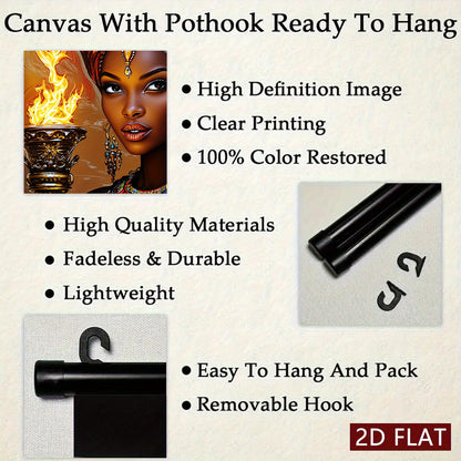 2D Flat, 2D/FLAT-3 African Flame Theme Women's Scroll, High-Quality Art Hanging Painting, Fade-Resistant & Odorless Modern Decor for Living Room, Bedroom, and Kitchen