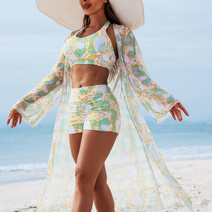 1012 2025 new fashion bikini three-piece blouse, Poolside Attire, Summer Fashion, Chic Blouse, Modern Swimwear, Stretchy Fabric, Breathable Material, Bikini Top, Swim Blouse, Beach Lovers
