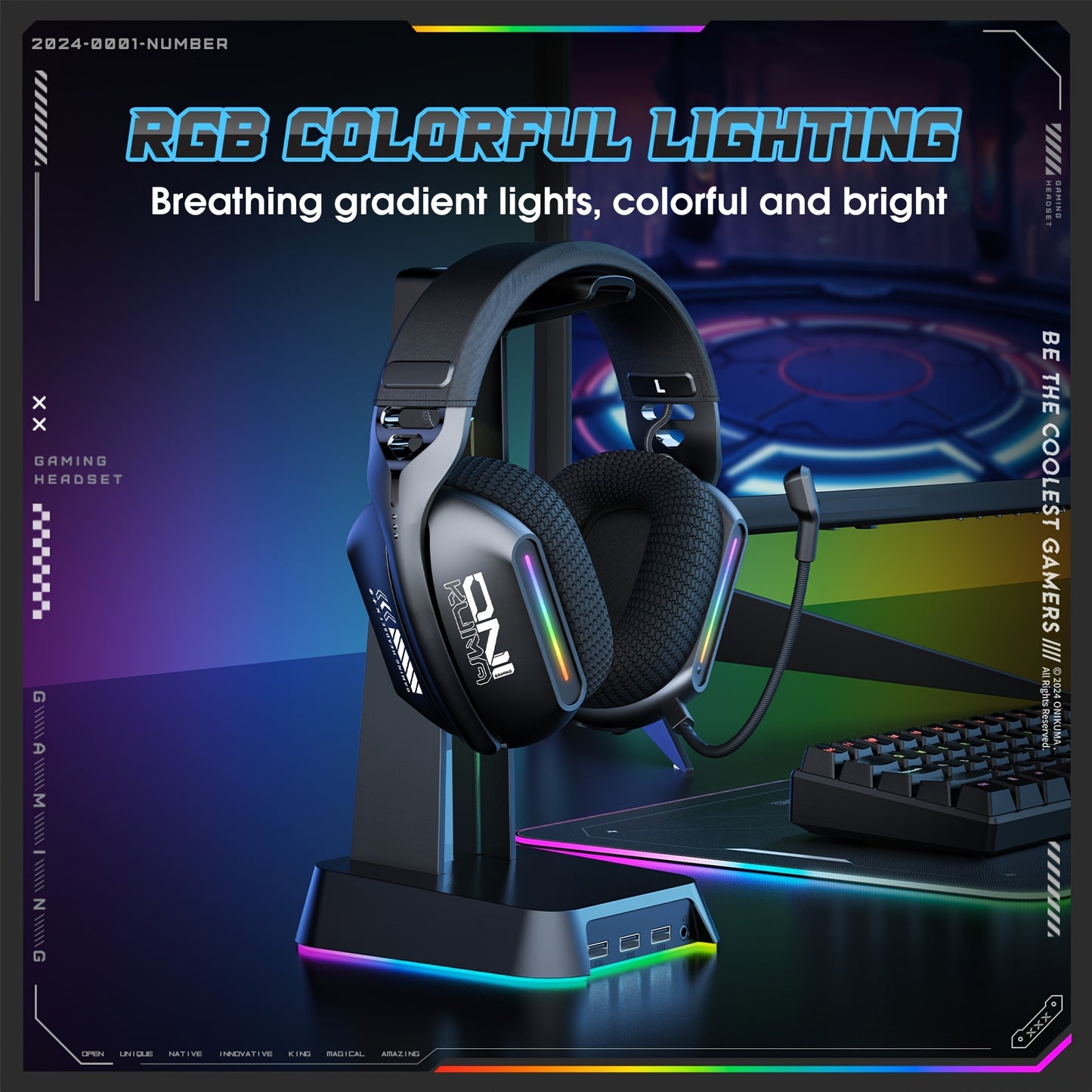 ONIKUMA 2.4G Tri-Mode Wireless Headset for PS5, PS4/FPS Gamer, PC, 2.4GHz Wireless Gaming Headset with Microphone, Wireless 5.3 Gaming Headset, Stereo Audio