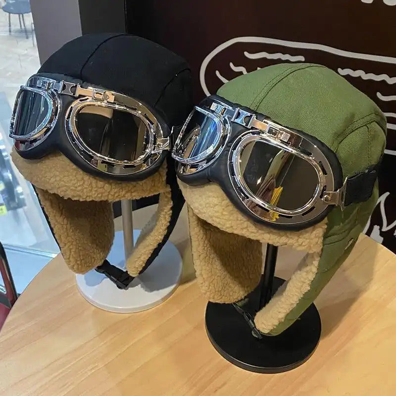 Unisex Winter Outdoor Hat with Goggles, Thickened Lining and Warm Ear Flaps for Cycling Ski Activities, Winter Hats For Men, Winter Hats For Women, Snow Hat, Winter Thermal Hat, Winter Goggles, Ski Helmet With Goggles, Winter