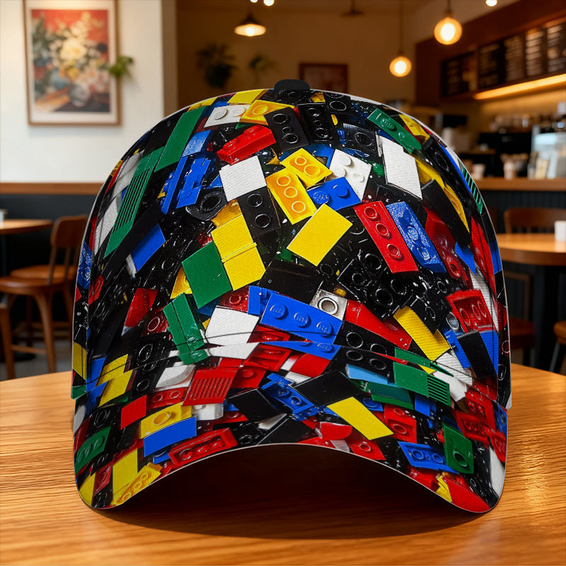 1pc 1pcs Adjustable Snapback Baseball Cap Suitable for Travel & Daily Wear - Lightweight Duckbill Hat with Building Blocks Print, Classic for Sizes, Casual Cap (Hand/Dry)