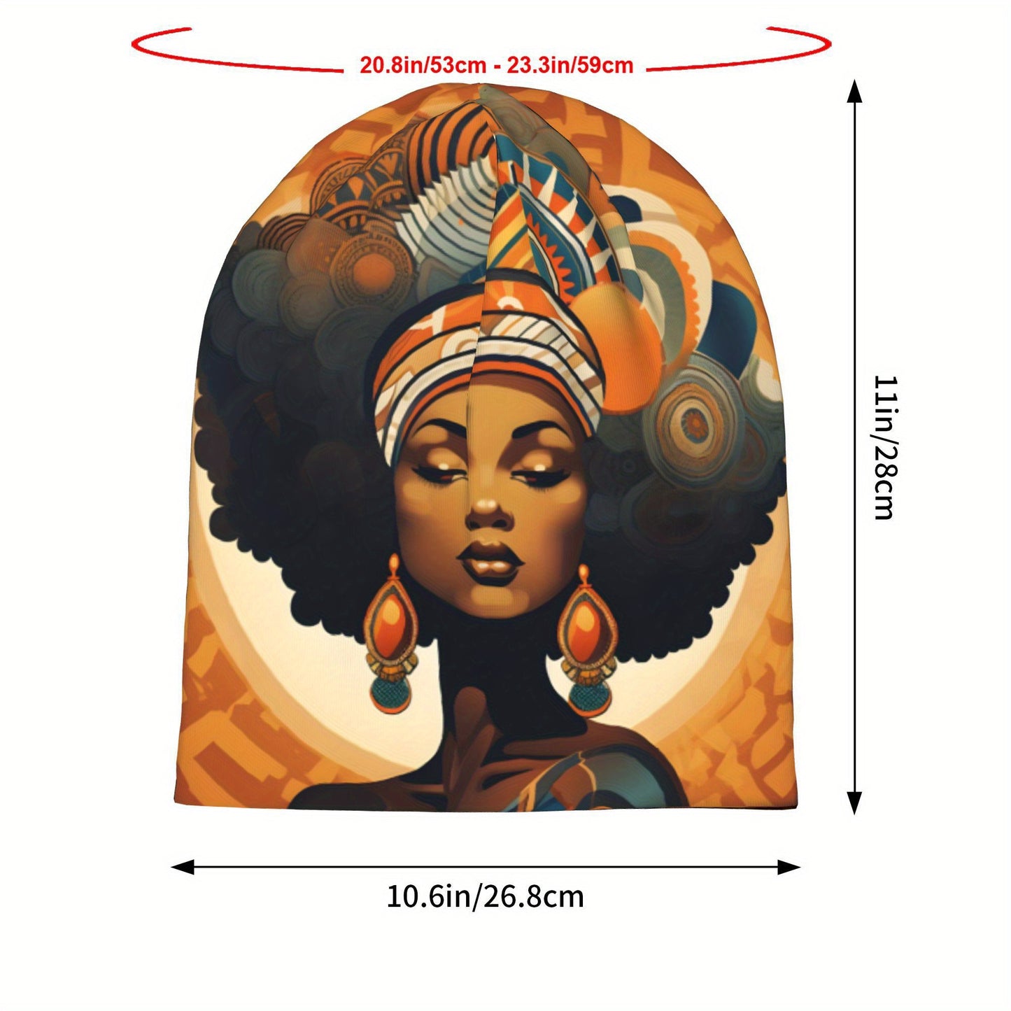 African Women's Artistic Print Skullies Beanie - Vibrant Tribal Design, Warm & Breathable Knit Hat for Casual & Sportswear, Fashionable Cultural Celebration Accessory, Stylish Headgear, Decorative Headwear, Comfortable Fit