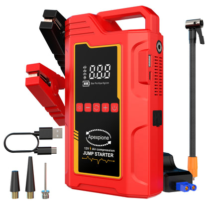 15000A Jump Starter Peak 12V Portable Car Jump Starter | With Air Compressor, LED Light, Battery Charger, Cart Battery Charger, Tire Inflator, Essential Car Rescue Tools For Families, Gift, USB Charging, Digital Display