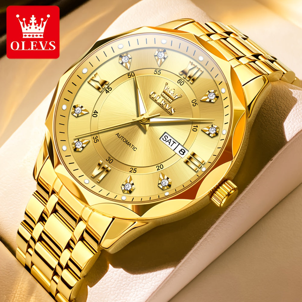 OLEVS Luminous Stainless Steel Automatic Mechanical Watches for Men Brand New Luxury Original Business Golden Men's Wrist Watches Classic Trend Best Selling High Quality Men's Watches,  Classic Design, Premium Materials, Gift