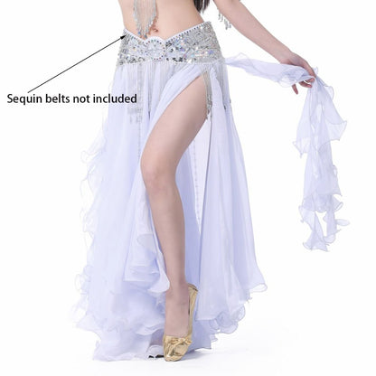 Belly Dancing Skirt Women Chiffon Spanish Skirt Shiny Sequins Tassels Dancing Skirt Show Costumes