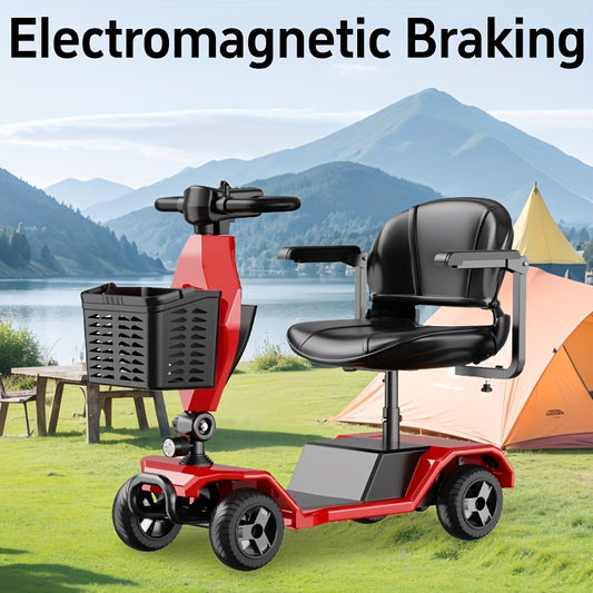 Four-wheel Scooter Foldable Four Wheels, 250W Motor, 24V 12Ah Battery, 15.5-mile Range, 8-inch Solid Tires, 265-pound Load-bearing, Removable Basket, Headlight, Portable Travel Shopping, The Perfect Gift For Mom