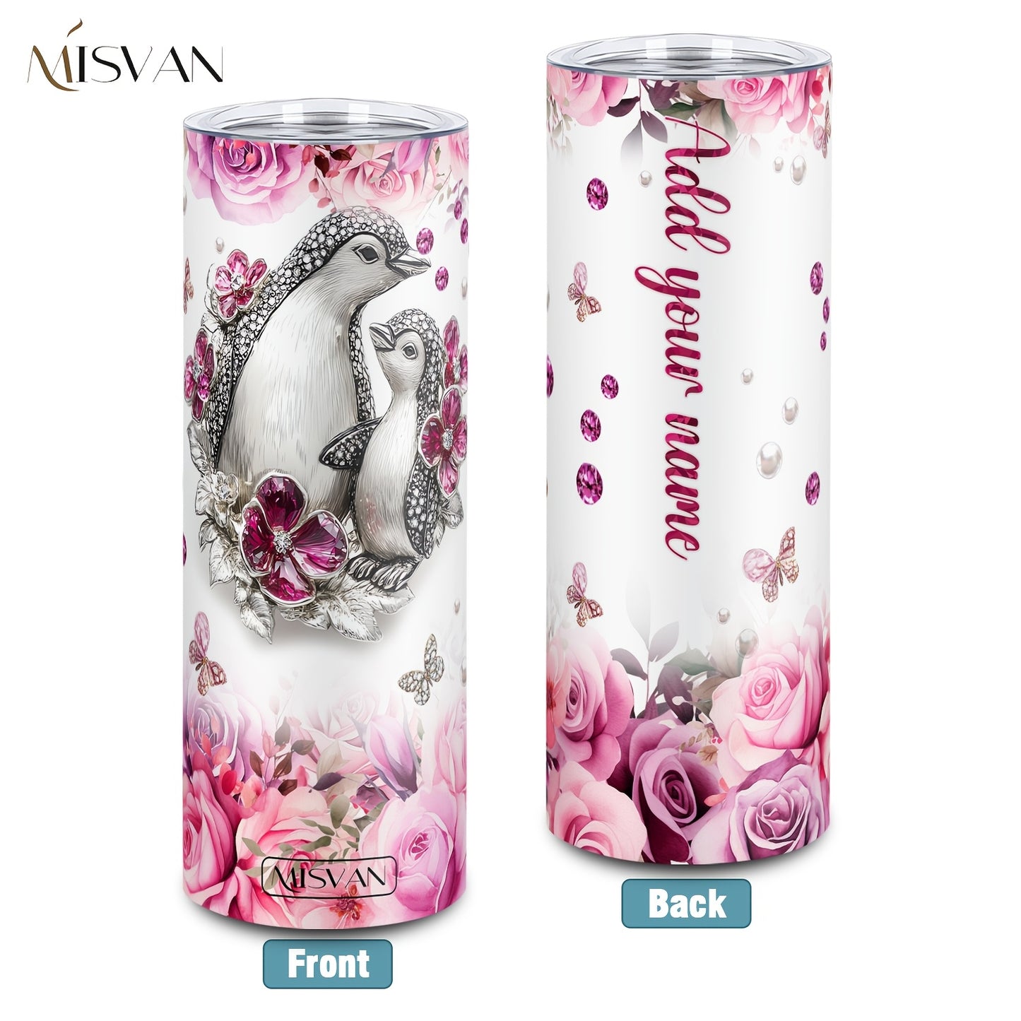 1pc Customized Name Stainless Steel Tumbler | 20oz/22oz/40oz Insulated Water with Lid, Reusable, Round Shape, 304 Stainless Steel, Ideal for Easter, Thanksgiving, Father'S Day, Mother'S Day, Graduation, White Diamond Butterfl