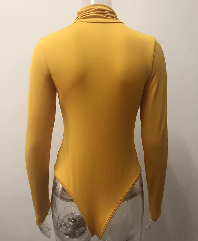 2025 Cross-border Autumn and Winter Basic Bottoming Women's Wear European and American Simple High Neck Long Sleeve Slim-fit bodysuit