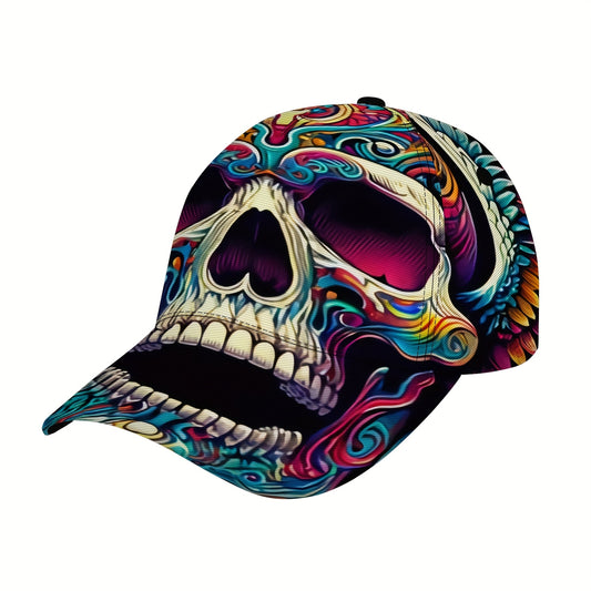 [Hip-Hop Baseball Cap] 1pc Skull Pattern Hip-Hop Baseball Cap - Unique Street Style Design, Adjustable Size, Cool Pattern, Sports Headgear, Fashion Accessory, Holiday Gift