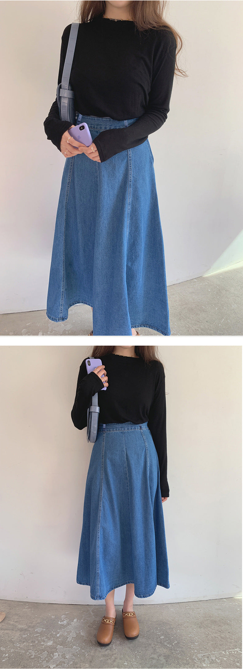 Denim Mid-length Skirt Women's Spring and Autumn High Waist 200 Jin Mid-length Skirt Student Korean-style ins Large Size Loose Denim Skirt