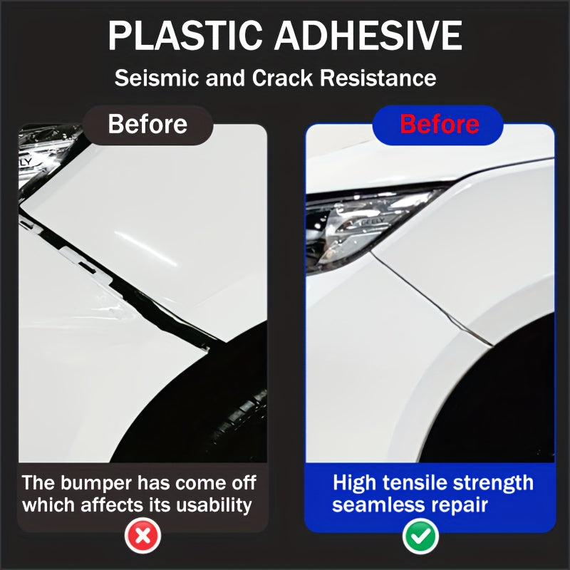 KJM Heavy-Duty Plastic Adhesive Glue Suitable for Car Bumper Repair, Liquid Bonding Agent for Auto Body Parts, Crack Fix & Resin Glue for Plastic Panel Fix, DIY Vehicle Maintenance, Compatible for Bumper, Mirror Base & Panel