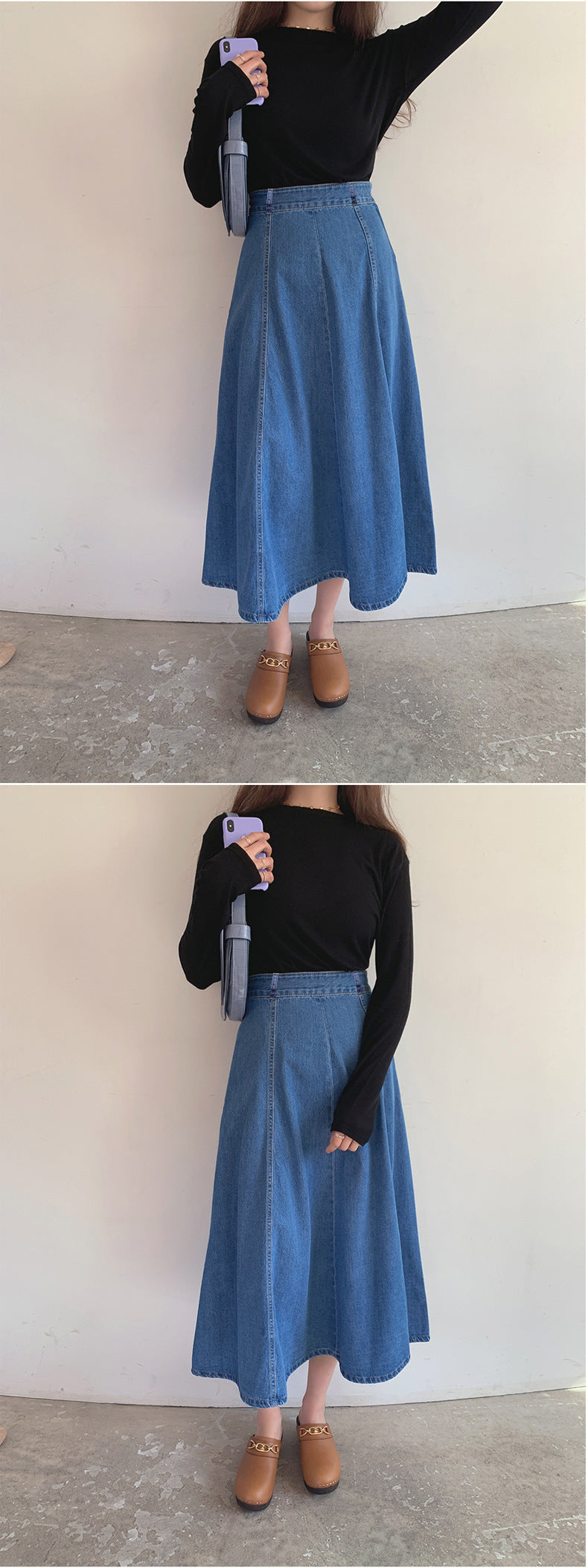 Denim Mid-length Skirt Women's Spring and Autumn High Waist 200 Jin Mid-length Skirt Student Korean-style ins Large Size Loose Denim Skirt