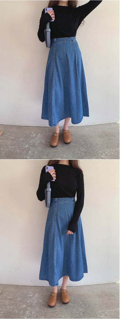 Denim Mid-length Skirt Women's Spring and Autumn High Waist 200 Jin Mid-length Skirt Student Korean-style ins Large Size Loose Denim Skirt