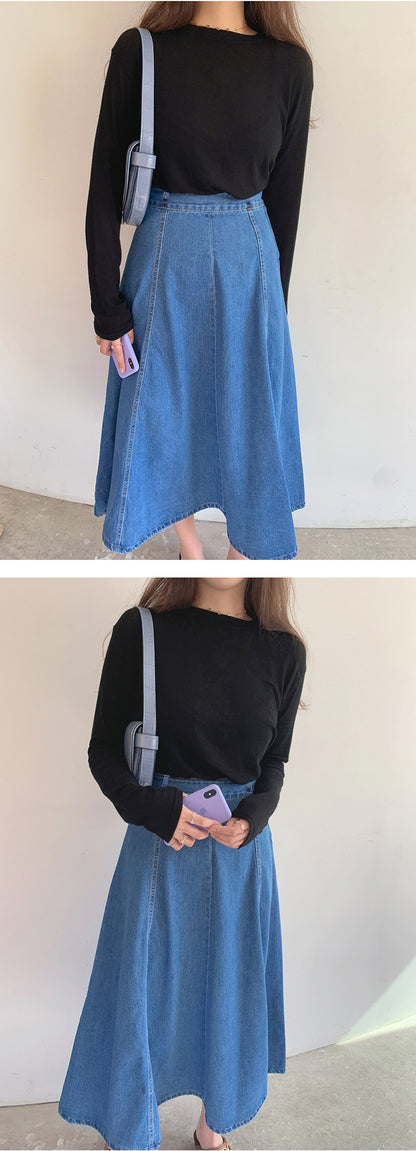 Denim Mid-length Skirt Women's Spring and Autumn High Waist 200 Jin Mid-length Skirt Student Korean-style ins Large Size Loose Denim Skirt