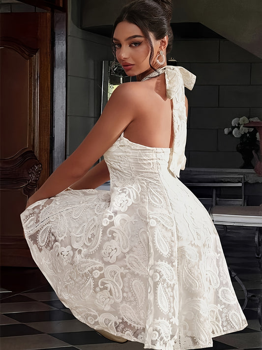 Y2 Model Retro Elegance Lace Embroidery Halter Dress