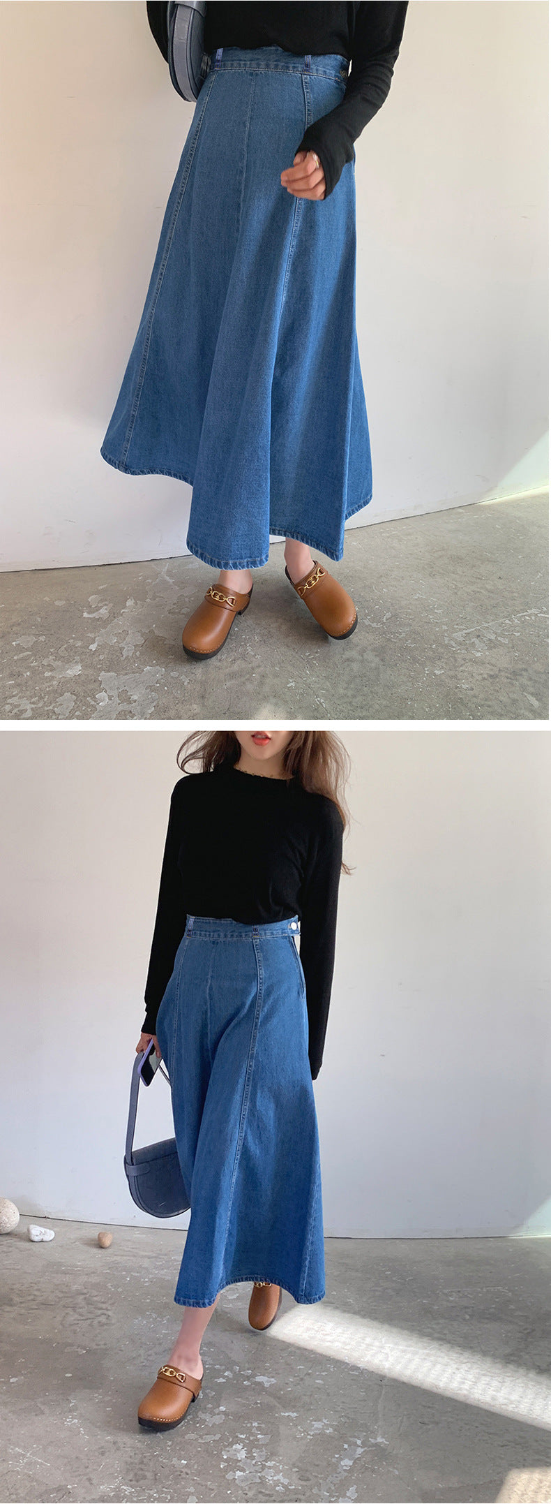 Denim Mid-length Skirt Women's Spring and Autumn High Waist 200 Jin Mid-length Skirt Student Korean-style ins Large Size Loose Denim Skirt