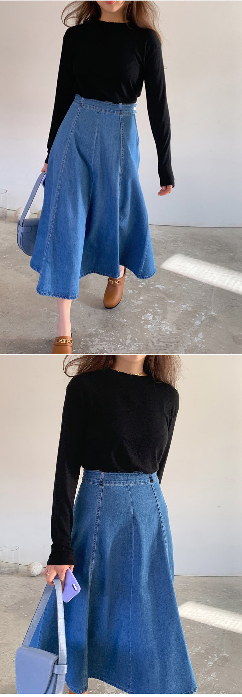 Denim Mid-length Skirt Women's Spring and Autumn High Waist 200 Jin Mid-length Skirt Student Korean-style ins Large Size Loose Denim Skirt