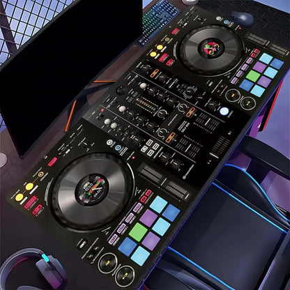 Extra-Large DJ Mixer Gaming Desk Mat - 35.4"x15.7" (90x40cm) Non-Slip Music Production Station with DJ Equipment Layout, Keyboard & Mouse Pad for Home Studio, DAW Control, Ideal Gift for DJs & Music Producers - Vibrant DJ Set
