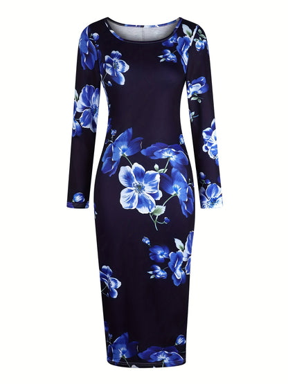 Elegant Long-Sleeve Dress with a Round Neckline