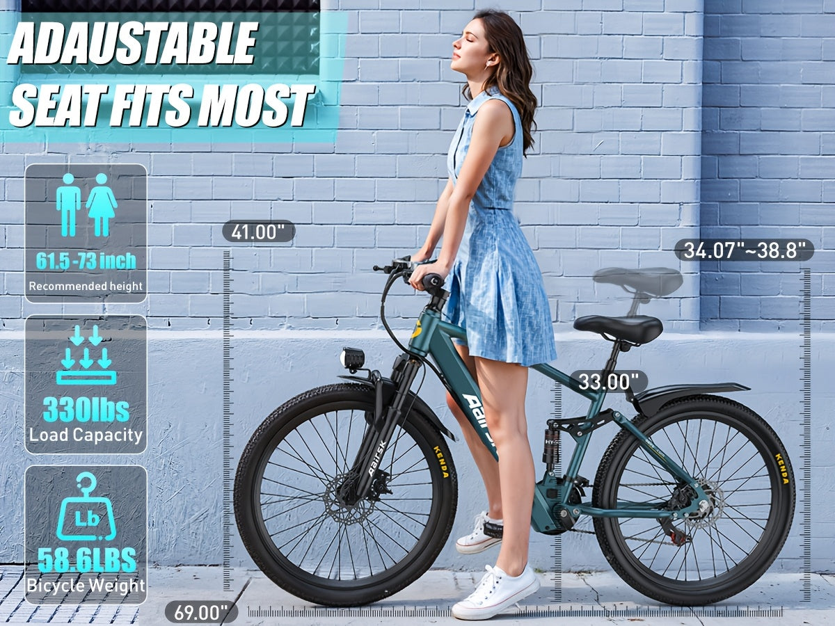 Aairsk Electric Bike 26inch, 25Mph Speed & Peak 748W Motor, 40 Miles Range &13Ah/10Ah Removable Battery, 21-Speed & Dual Suspension, Adult Teen Ebike Electric Mountain Bike, Electric Bike for Women, Electric Bikes for Men, Da