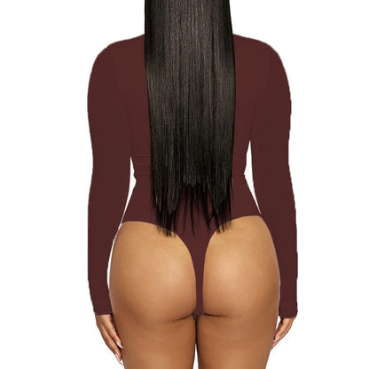 2025 Cross-border Autumn and Winter Basic Bottoming Women's Wear European and American Simple High Neck Long Sleeve Slim-fit bodysuit