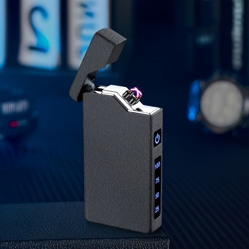 Windproof Dual Arc Lighter, USB C Electric Lighter, Rechargeable USB Lighter, Designed by Parker, Featuring a Spade A Pattern, Wind-Resistant, Suitable for Candles, Incense Sticks, Outdoor Camping, Hiking, a Gift for Men
