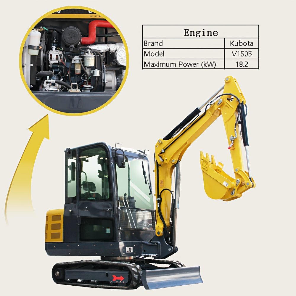 Heavy-Duty 3.5 Ton Mini Excavator with 25 HP Kubota Diesel Engine - Hydraulic Crawler Digger, Pilot Controls, Telescopic Boom & Side Swing, Air Conditioned Cab, Thumb Clamp - Professional Construction, Farm, Landscaping, Digg