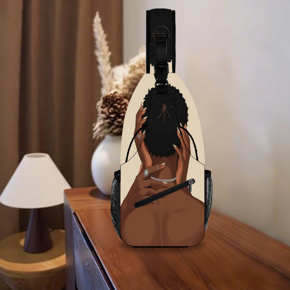 1pc African Women'S Illustration Crossbody Chest Bag - Vibrant Geometric Print, Adjustable Strap, Large Capacity Zipper Closure, Durable Polyester, Perfect for Travel, Outdoor Adventures & Daily Use - Unique Gift for Hallowee