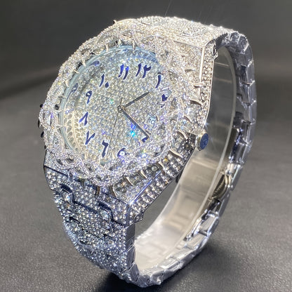 Men'S & Women'S Luxury Rhinestone-Encrusted Large Square Face Watch - Sparkling Mesh Inlaid Dial, High Quality Quartz Movement, Alloy Band with -Accented Bezel - Unisex Party & Everyday Watch for Men & Women, Statement Jewelr