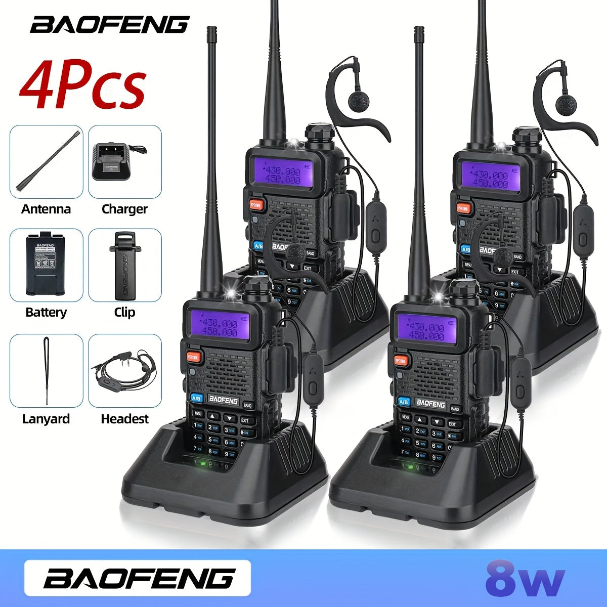 2 Baofeng Walkie Talkies, Handheld Rechargeable Two-way Radio, Long-distance Portable Radio with Speaker Microphone Programming Cable And NA-771 Long Antenna, Suitable for Travel, Survival, Hiking, Cycling, Work, Camping, Fis