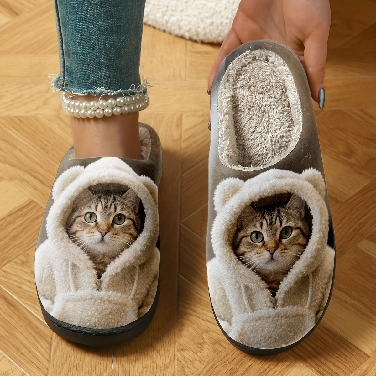Cozy Cat Print Slip-On Slippers - Soft Fabric, Non-Slip TPR Sole, All-Season Comfort, DIY Print Design, Winter Warmth, Casual Style, Hand Washable, Allseason Slippers|Cozy Slipon Shoes|Fabric Upper Slippers