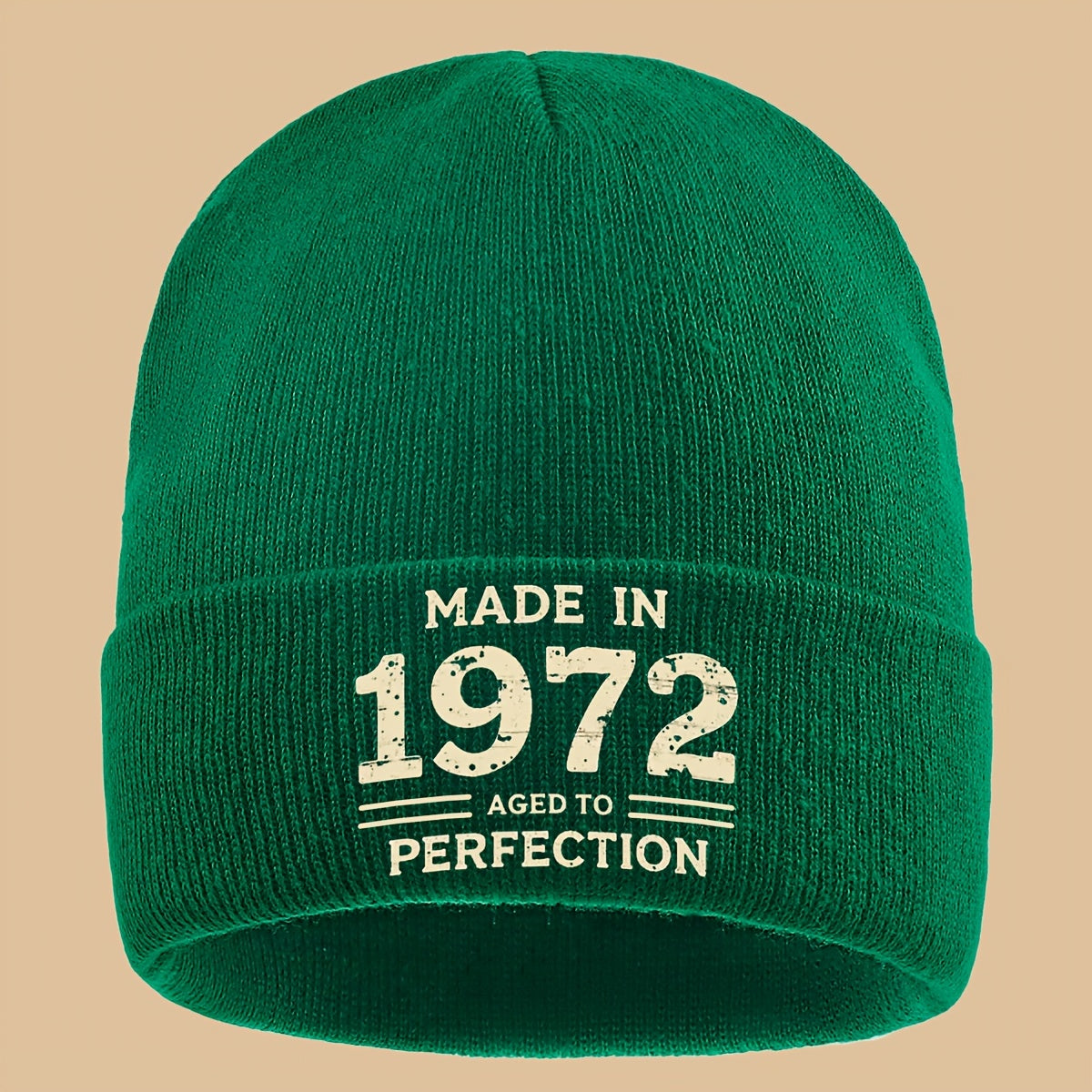 Men Women Loose Comfortable Solid Color Slouchie - 1pc "MADE IN 1972 AGED to PERFECTION" Print Beanie - Street Trendy Skull Cap for Autumn and Winter - Warm Elastic Brimless Hat - Outdoor Activities Cold Weather Suitable - Sk