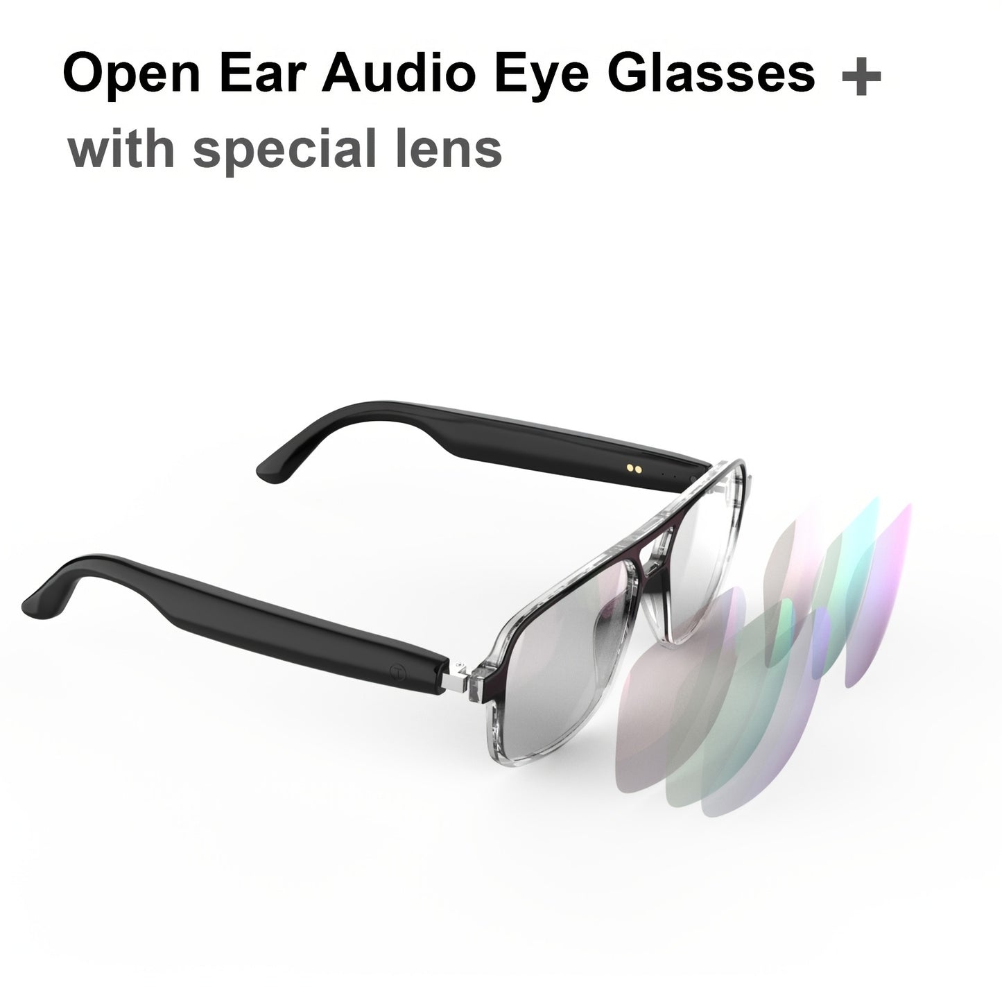 Smart Glasses with Built-in Speaker & Color-Changing Lenses. Features Open Ear Audio, Touch/ Voice Control, Anti-Blue Light, USB-C Charging. Lightweight & Durable Frame for Running, Fishing, Rock Climbing. Includes Case - The