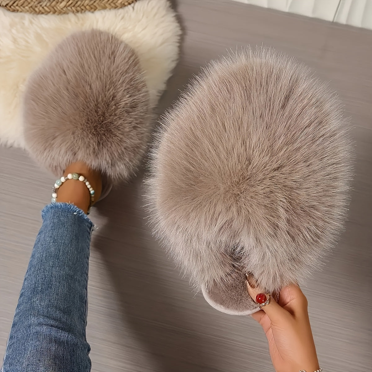Women'S House Slipper, Indoor Slipper For Women, Slip-on Shoe For Women, Elegant Plush Furry Slippers With Non-slip Rubber Sole, Soft Warm Lining & Cozy Closed-toe Design, Korean Style Slip-on Slippers For Home, Office, Casua